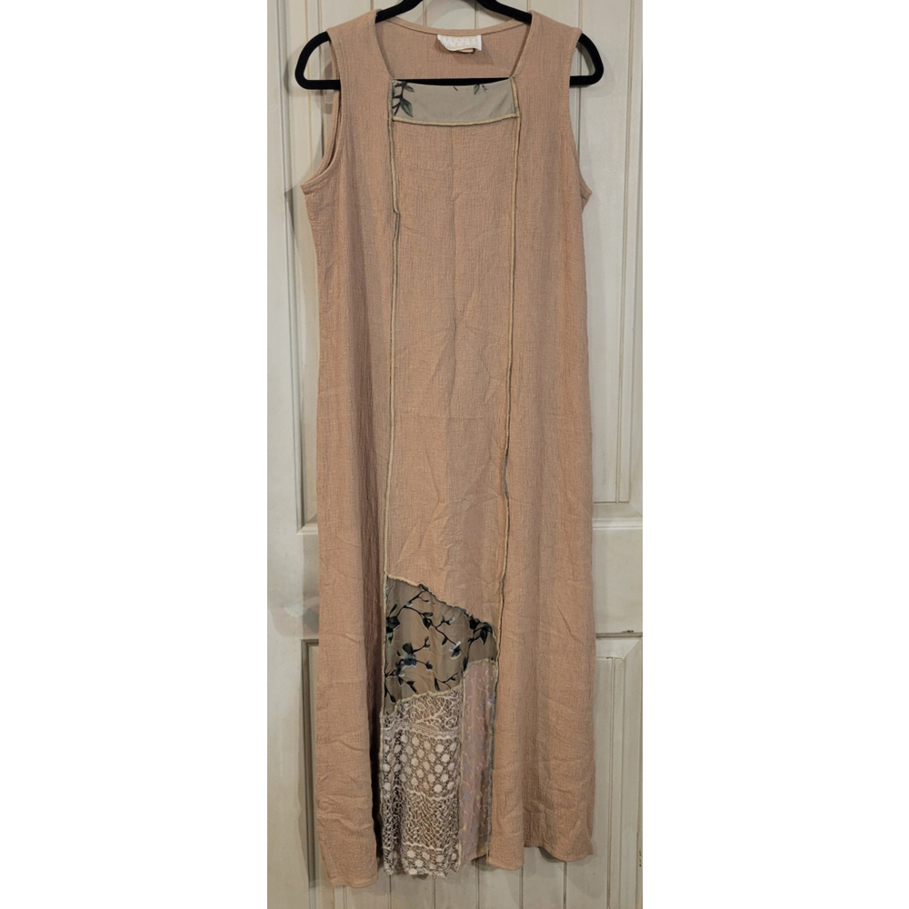 Spencer Alexis Champaign Beige Velvet Floral Lace Sleeveless Long Dress Sz 12